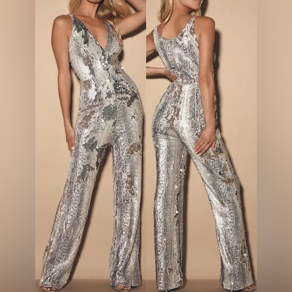 NEW Dress the Population Charlie Python plunging Sleeveless jumpsuit sz XXL